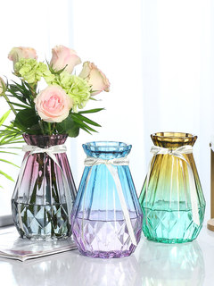 【三件套】玻璃花瓶彩色透明水培富贵竹百合条纹花瓶客厅插花摆件