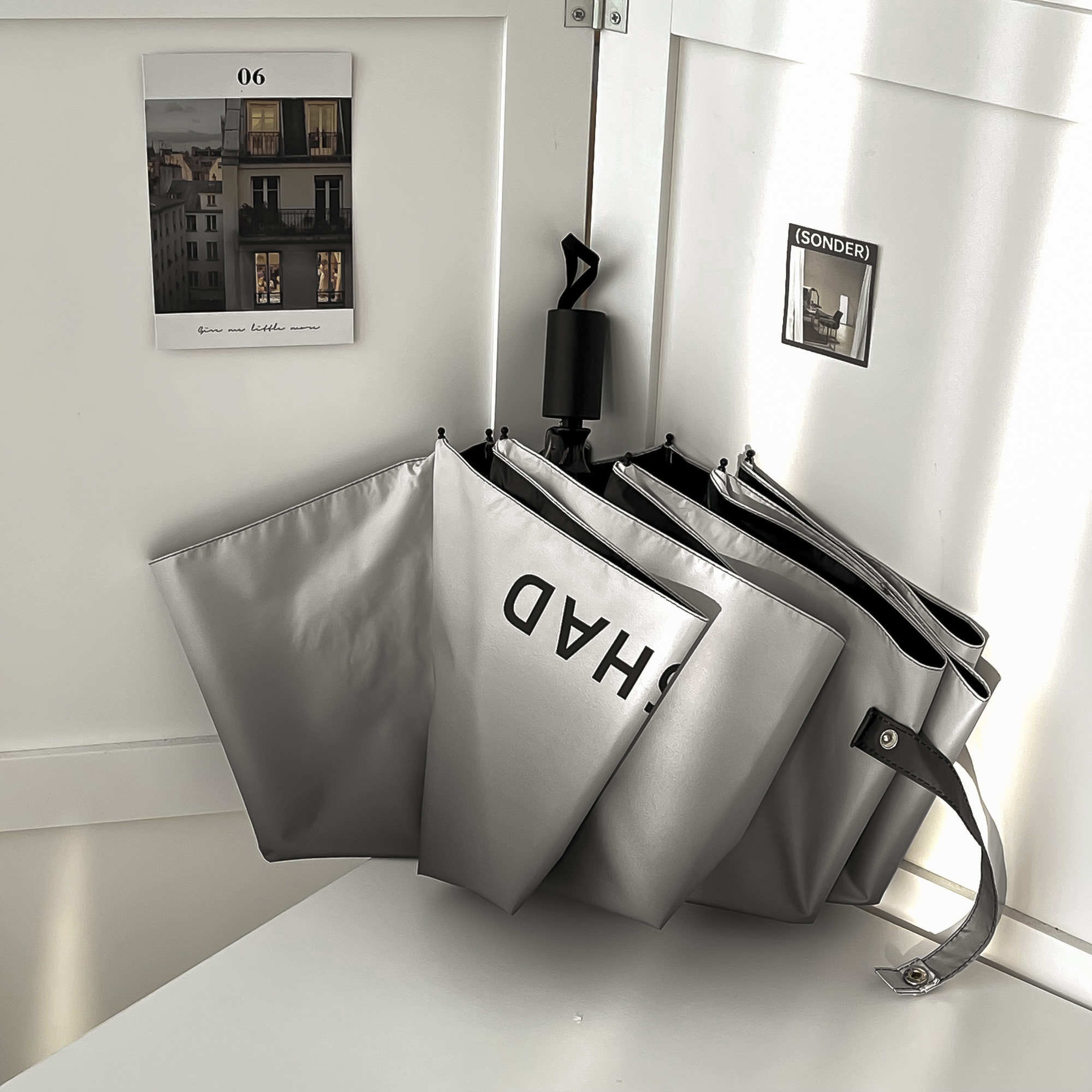 haru岩灰色加大晴雨两用伞防晒防紫外线黑胶太阳伞便携折叠女抗风