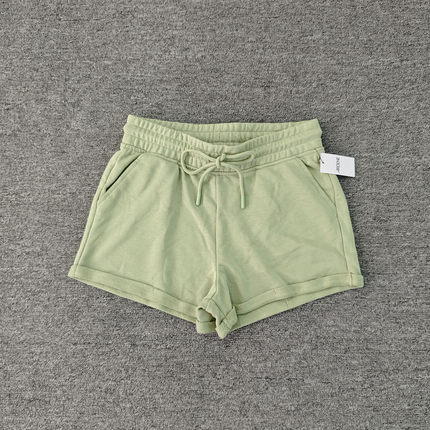 夏季新款女舒适主义卷边毛圈短裤松紧腰宽松百搭小热裤休闲三分裤