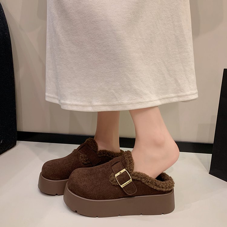 厚底内增高勃肯鞋包头半拖鞋女