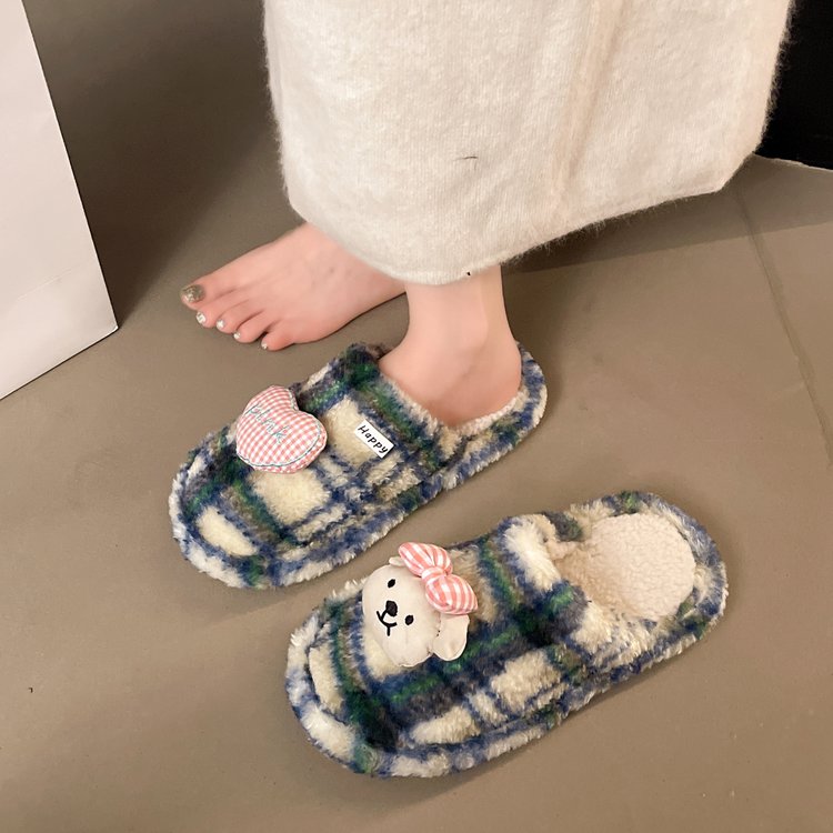 甜美可爱毛毛拖鞋女外穿秋冬新款平底居家室内保暖加绒包头棉拖鞋