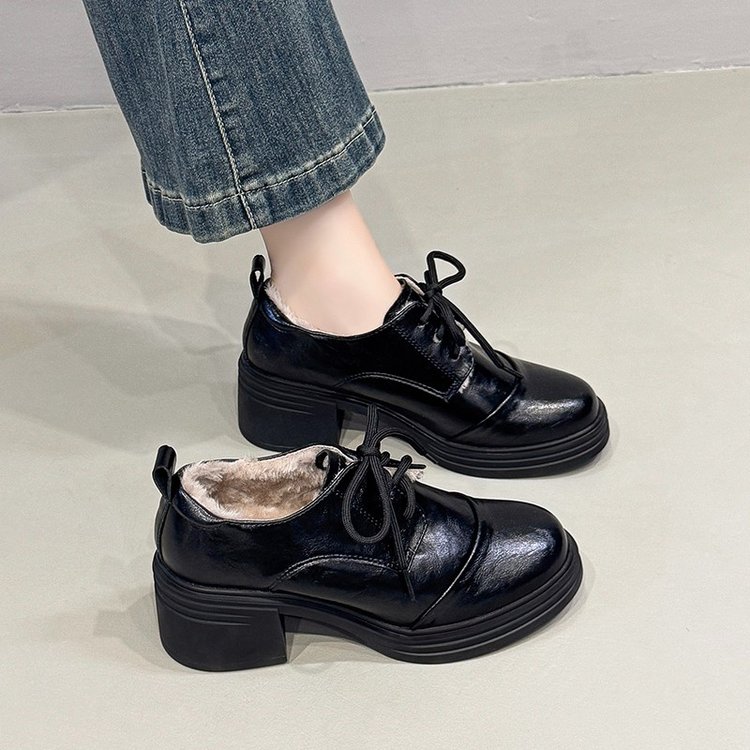 复古系带乐福鞋加绒2025新款