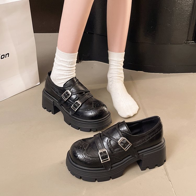 春秋季新款时尚百搭圆头乐福鞋