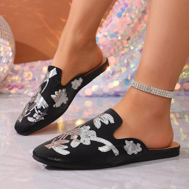 一脚蹬包头半拖鞋女外穿2026春夏新款百搭亮片软底凉拖平底穆勒鞋,女鞋,包头拖,淘宝优惠券,粉丝福利购,淘宝优惠卷