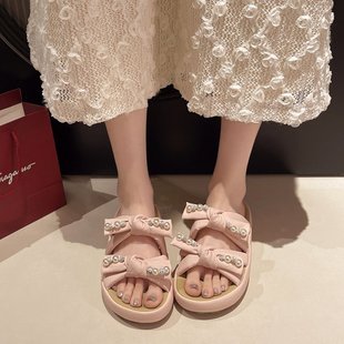 絕美厚底蝴蝶結(jié)涼拖女夏外穿2025新款 配裙子仙女風(fēng)甜美一字拖涼鞋