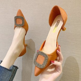 子仙女風(fēng)水鉆扣高跟鞋 法式 尖頭細(xì)跟氣質(zhì)鞋 夏季 中空單鞋 女2025新款