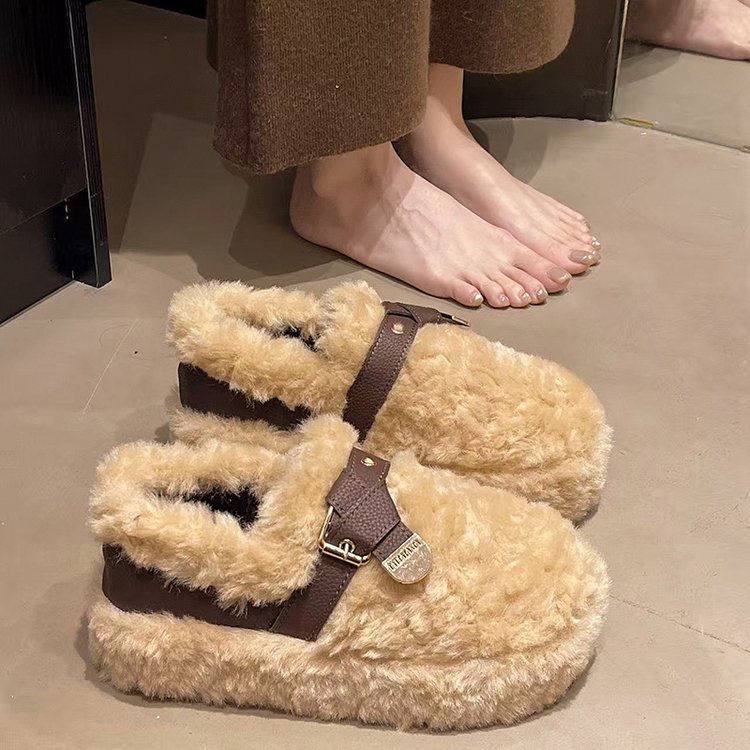 法式高级感厚底毛毛鞋女外穿