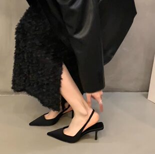 法式细跟高跟黑鞋女款凉鞋女鞋子2026新款小众设计感尖头单鞋女夏