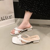 气质晚晚风法式 高级感配裙子凉拖鞋 方头蝴蝶结一字拖鞋 女春夏新款