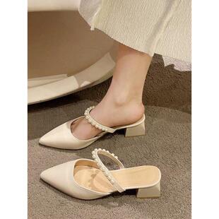 包头半拖女士外穿2026夏季新款仙女风配裙子绝美凉单鞋高跟凉拖鞋