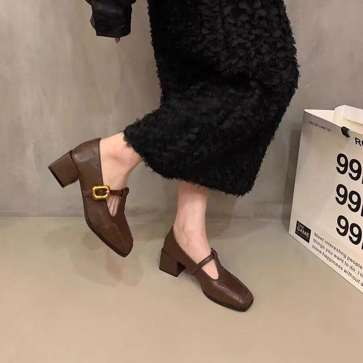 复古玛丽珍鞋女2026新款春季法式气质单鞋浅口粗跟小皮鞋高跟鞋子,女鞋,深口单鞋,淘宝优惠券,粉丝福利购,淘宝优惠卷