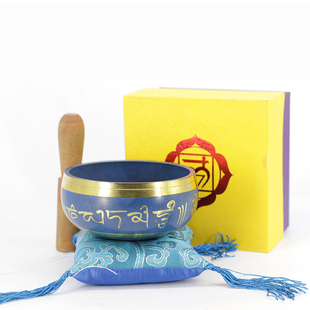 尼泊尔手工佛音碗响铜紫金钵盂瑜伽静心佛音钵蓝礼盒套组商务送礼