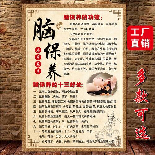 脑保养图片中医养生功效广告图挂画头疗店的装饰画头疗海报宣传画