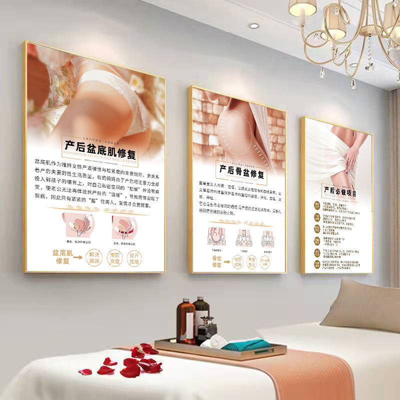 美容院海报产后康复满月发汗催乳挂图骨盆矫正盆底肌修复宣传KT板