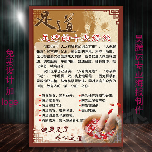 足疗的十大好处挂图按摩保健足部足浴反射火罐拔罐穴位图海报476