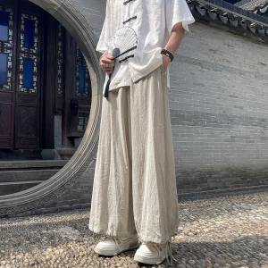 新中式风夏季高级垂感男宽松直筒阔腿休闲长裤子-A1067TP38控59图片