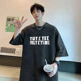 美式复古字母印花水洗做旧短袖男设计感夏季潮牌-A1114TP35控59，男装T恤，电商B241