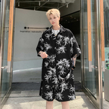 套装夏季新中式短袖短裤男冰丝休闲衬衫一套衣服-A1077TP55控78，男装牛仔裤，电商B241
