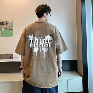 设计感夏季水洗做旧短袖男潮牌美式复古字母印花-A1114TP35控59