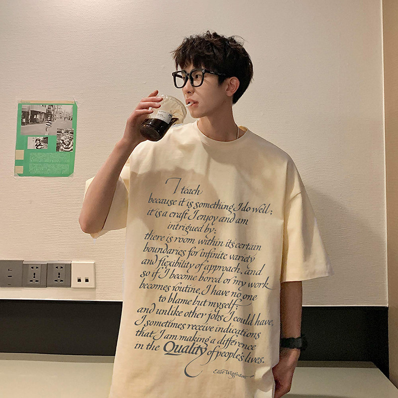 美式t恤短袖夏季纯棉衣服复古高街印花嘻哈半袖-A1063TP25控39,男装棉衣,电商B241