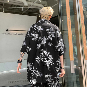 夏季新中式短袖短裤套装男冰丝休闲衬衫一套衣服-A1077TP55 控78图片