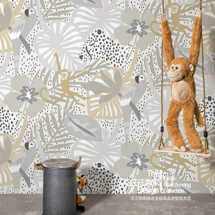现代简约 荷兰原装 墙纸 田园儿童房背景动物叶子壁纸 进口正品 美式