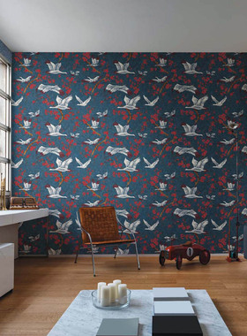 现货意大利sirpi 墙纸 33500 深蓝色飞鹤特价清仓壁纸大卷深压纹