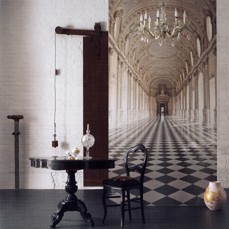 无缝墙布壁画定制玄关走廊竖版3d效果艺术长廊宫殿网红背景墙壁纸