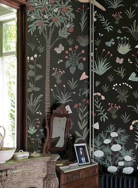 法国原装进口墙纸 Millefleurs 法式复古花鸟 水粉画简约背景壁画