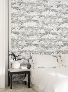 法国原装进口 Songe 现代北欧轻奢云朵天空线条卧室客厅书房墙纸