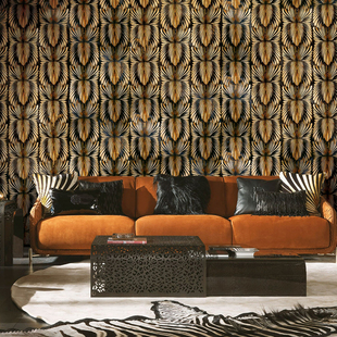 意大利进口墙纸壁纸Roberto cavalli黑底金羽花RC19001 19002现货