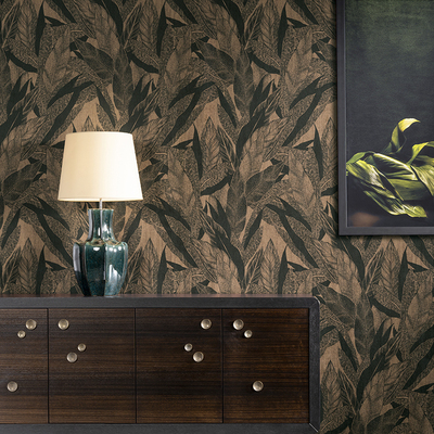 复古热带雨琳植物天鹅绒墙纸