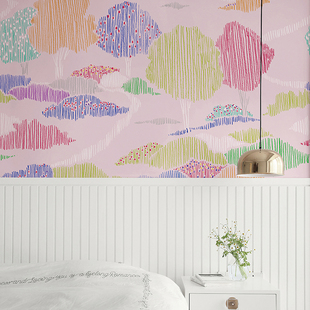 云雾 Cloud Forest 古城丛林 儿童房卧室无缝壁画定制墙纸 杉木林