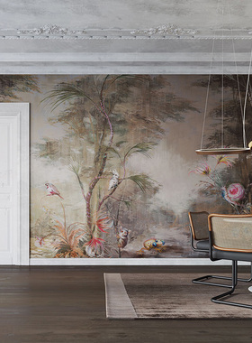 意大利原装进口订制壁画Perceval意式轻奢手绘花鸟小动物背景墙纸