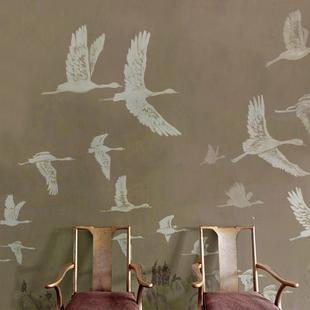 定做无缝墙布北欧壁画新中式儿童卧室客厅电视背景墙壁纸大雁南飞