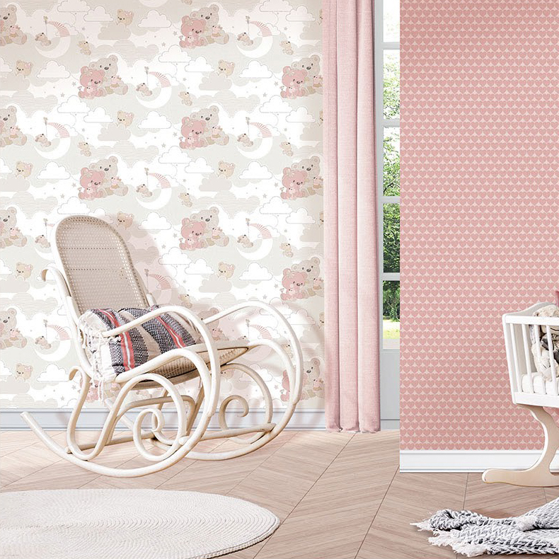 意大利进口正品壁纸mondo baby三只小熊爱心星星千鸟格儿童房墙纸