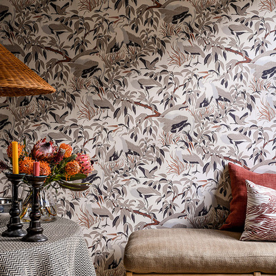 现代简约新中式植物苍鹭壁纸