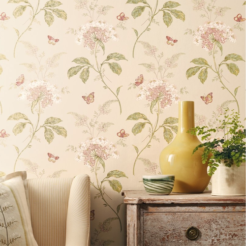 英式复古墙纸绣球花蝴蝶壁纸