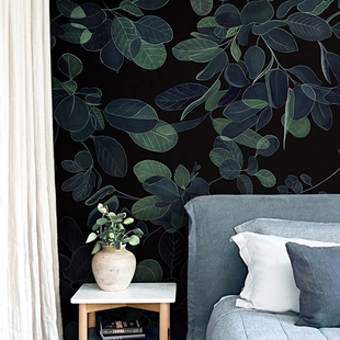 现代简约美式叶子 个性定制壁画 卧室客厅电视背景墙纸轻奢壁纸