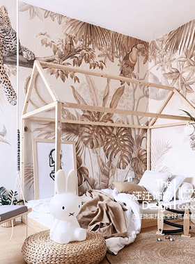 瑞典原装进口定制壁画JUNGLE HANGOUT SEPIA 动物雨林 儿童背景墙