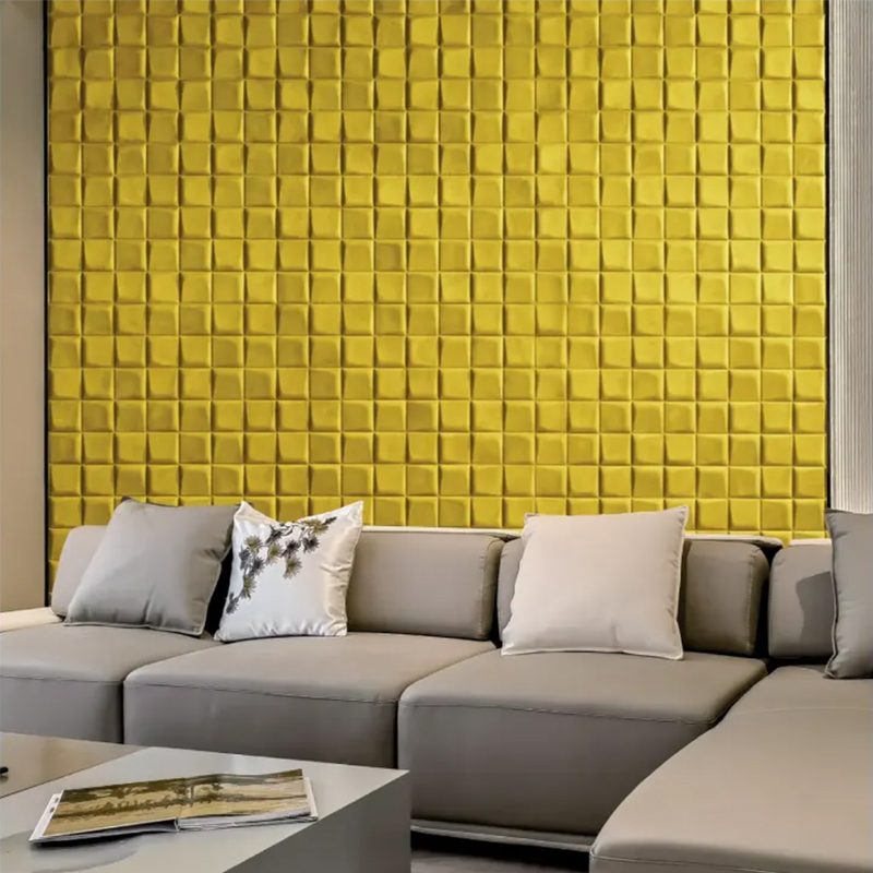 3D软包绒面墙纸 轻奢隔音降噪客厅卧室背景壁纸 小方格麂皮绒墙布