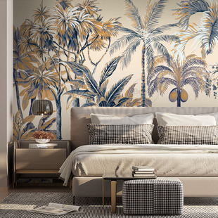无缝定制壁画 美式轻奢 新中式 现代东南亚客厅书房卧室树林叶子