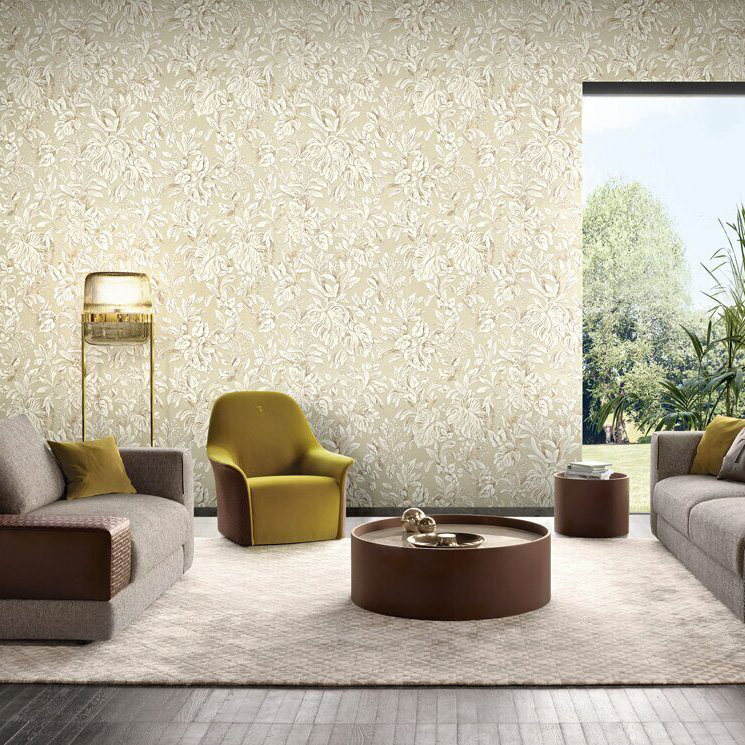 意大利原装进口展拜邸楚萨迪6墙纸深压纹植物芭蕉叶棕榈壁纸现货