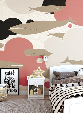 童伴无缝墙布壁画儿童房背景墙卡通动物海豚海底YOB081001K 1002K