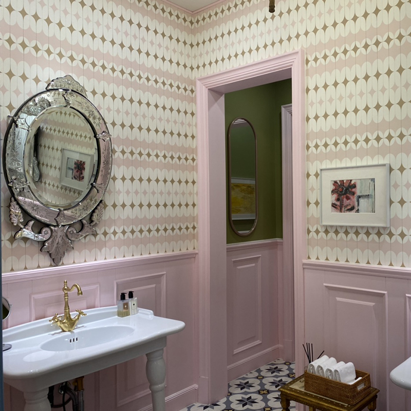 现代简约几何 粉色蓝色现代简约几何卧室客厅网红民宿无缝壁画布