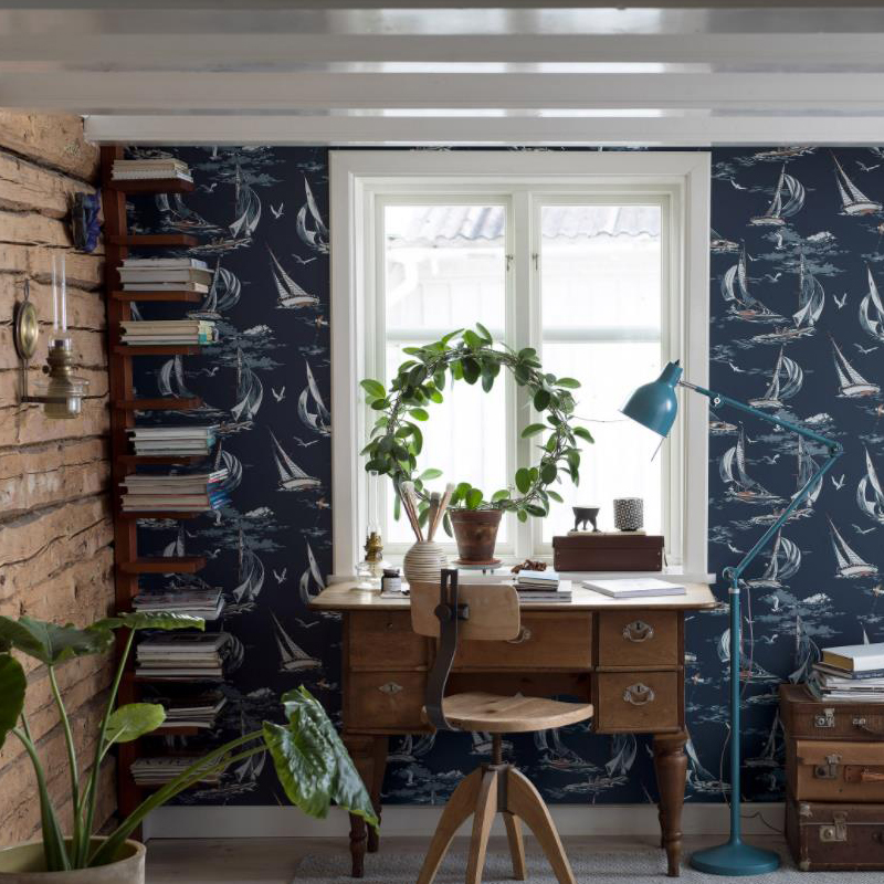 瑞典原装进口木纤维墙纸8853地中海书房儿童房卧室电视背景墙壁纸