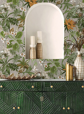 Perched Peacock美式复古 植物花鸟孔雀卧室沙发餐厅背景墙纸壁纸