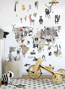 德国玛堡Marburg原装正品进口壁纸 儿童房卡通动物地图壁画墙纸