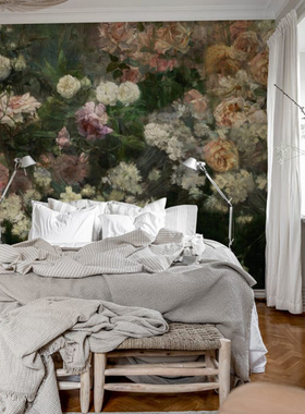 DRAPE OF ROSES MIDNIGHT 瑞典原装进口定制壁画 绿色玫瑰背景墙