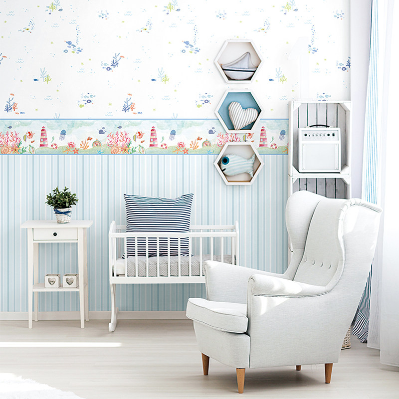 无缝墙布卡通儿童房卧室海底世界壁布无纺布墙纸壁纸个性定制壁画